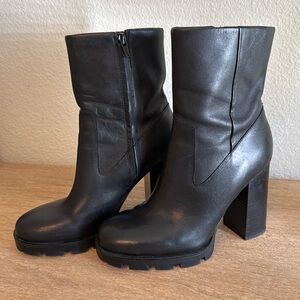 ZARA LEATHER HIGH-HEEL ANKLE BOOTS WITH LUG SOLES